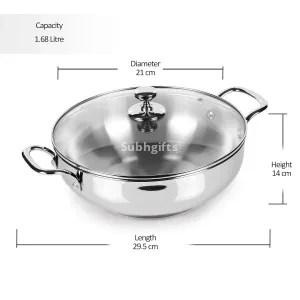 Stainless Steel Kadhai with Glass Lid