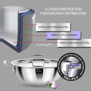 Deep Kadhai With Lid Ss Triply